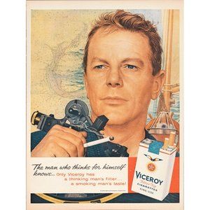 1959 Viceroy Cigarettes Vintage Print Ad Sailing Chart Course Sextant Nautical